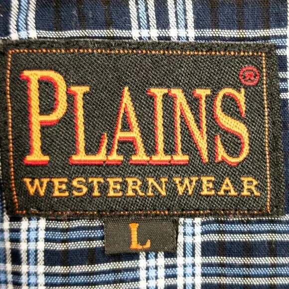Plains Western Shirt Men's Large Long Sleeve Pearl Snaps Plaid Blue White - Picture 3 of 11